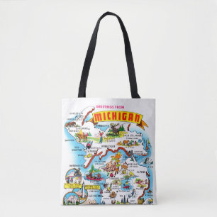Vintage Michigan Hälsningar Karta Tygkasse
