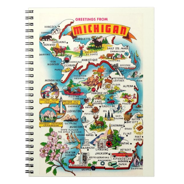 Vintage Michigan Karta Anteckningsbok (Framsidan)
