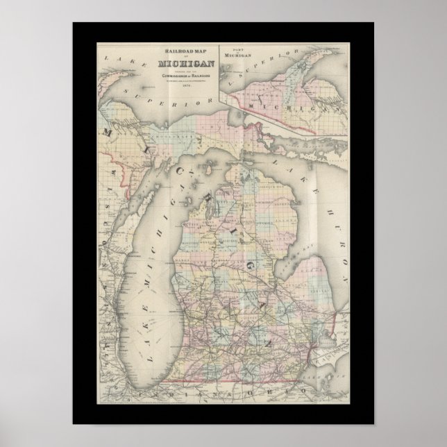 Vintage Michigan Karta Poster (Framsidan)