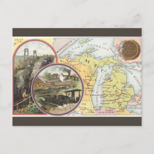 Vintage Michigan Karta Vykort