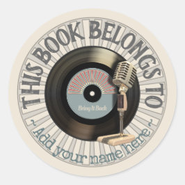 Vintage Microphone Vinyl 45 Record Bookplate Runt Klistermärke