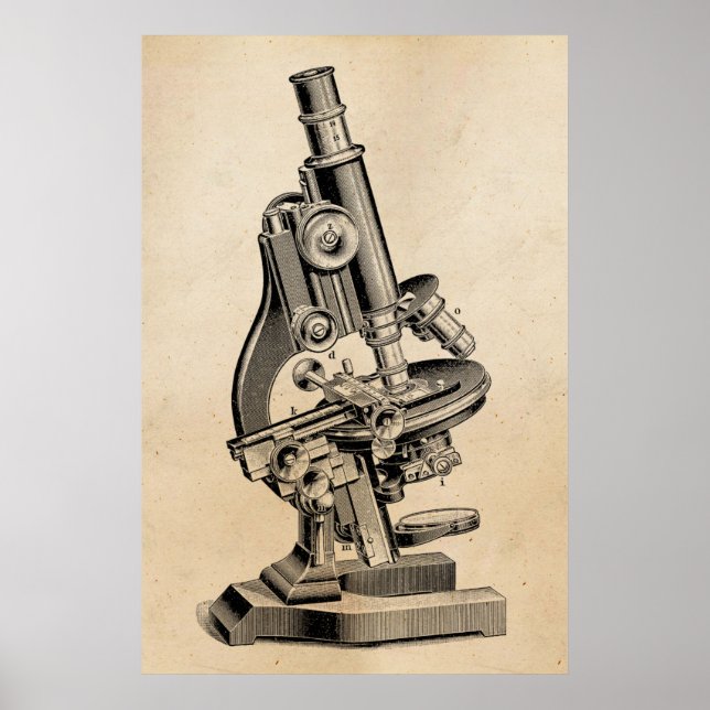 Vintage Microscope Illustration Retro Steampunk Poster (Framsidan)