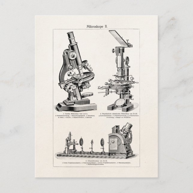 Vintage Microscope Illustration Retro Steampunk Vykort (Framsida)