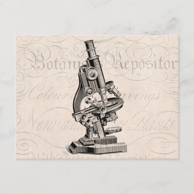 Vintage Microscope Illustration Retro Steampunk Vykort (Framsida)