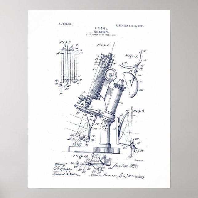 Vintage Microscope Patent Illustration Poster (Framsidan)