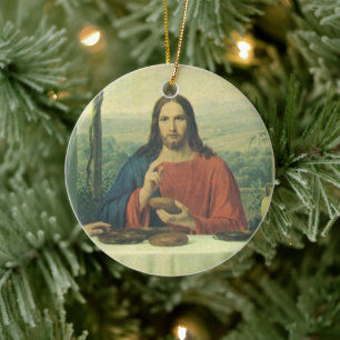 Vintage Middag Hos Emmaus med Jesus Kristus Julgransprydnad Keramik