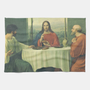 Vintage Middag Hos Emmaus med Jesus Kristus Kökshandduk