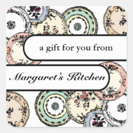 vintage middag tallrikar matlagning av bakmat fyrkantigt klistermärke