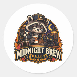 Vintage Midnatt Brew Tvättbjörn Kaffe Samhälle Ret Runt Klistermärke