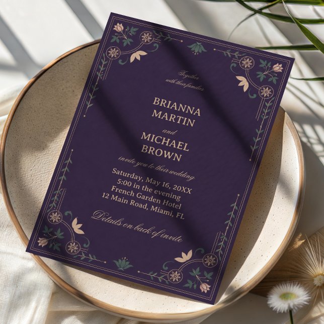 Vintage Midnight Botanisk Ornamentik Inbjudningar (Skapare uppladdad)