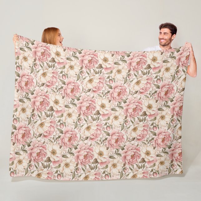 Vintage Midsommarblommor Mönster Fleecefilt (På plats)