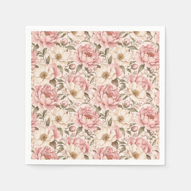 Vintage Midsommarblommor Mönster Pappersservett (Framsidan)