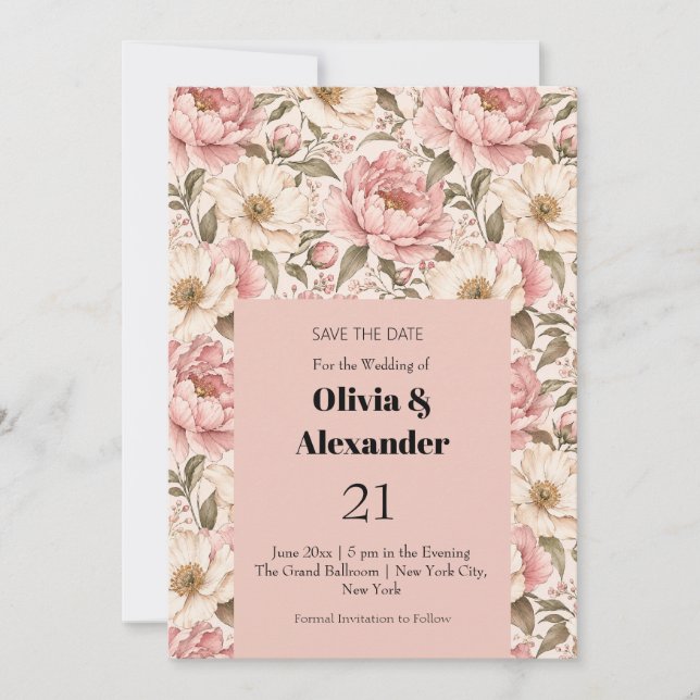 Vintage Midsommarblommor Mönster Spara Datumet (Framsida)