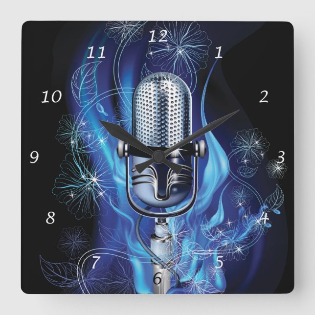 Vintage-mikrofon Fyrkantig Klocka (Framsida)