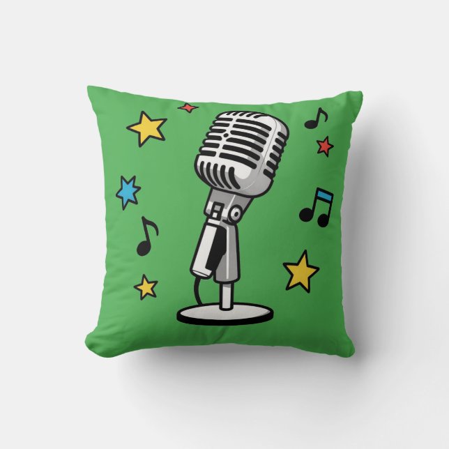 Vintage Mikrofon Musik Noter Retro Sång Design Kudde (Framsida)