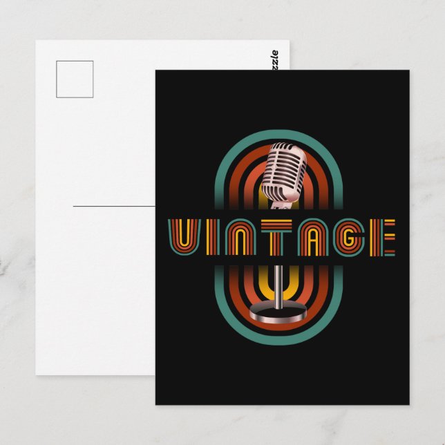 Vintage mikrofon musik sång  vykort (Fram/baksida)