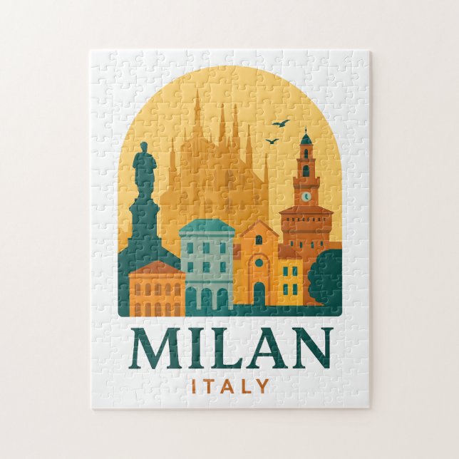 Vintage Milan Italien Travel | Retro Duomo Pussel (Vertikal)