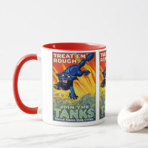 Vintage militär krigsrekrytering med en vild katt mugg