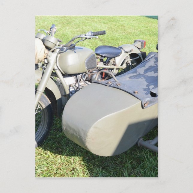 Vintage militär motorcykel kombination vykort (Framsida)