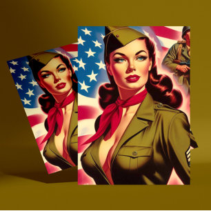 Vintage militär pinup-dam vykort
