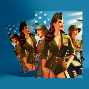 Vintage Military Girl Vykort
