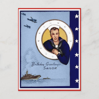 Vintage MilitBirthday Hälsning Sailor Postcard Vykort