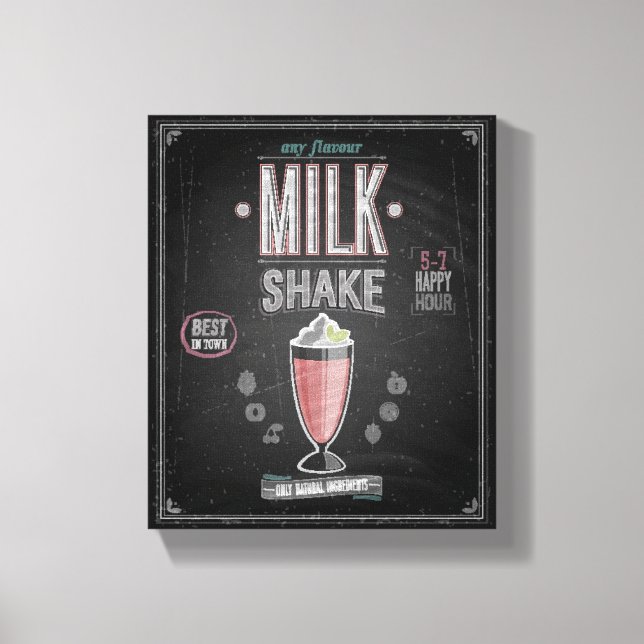 Vintage MilkShake Poster - Kalkboard Canvastryck (Framsida)