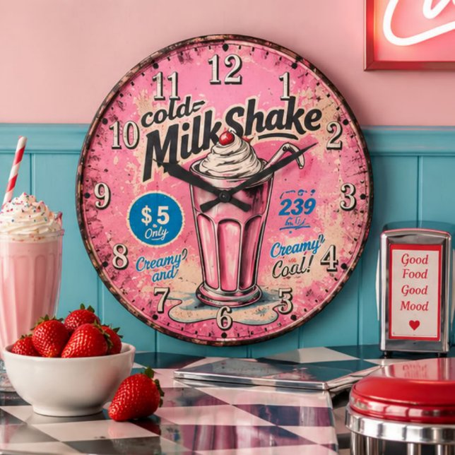 Vintage Milkshake Retro Diner Kitchen Stor Klocka (Skapare uppladdad)