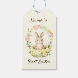 Vintage Min Första Påskharen Blommig Krans Presentetikett