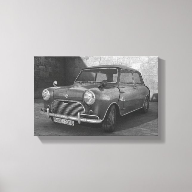 Vintage Mini Cooper black and white retro canvas (Framsida)