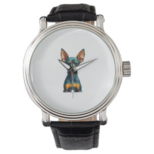 Vintage Miniature Pinscher Porträtt Färgrik Gravyr Armbandsur