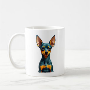 Vintage Miniature Pinscher Porträtt Färgrik Gravyr Kaffemugg