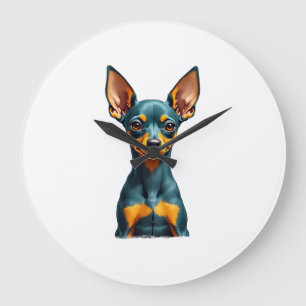 Vintage Miniature Pinscher Porträtt Färgrik Gravyr Stor Klocka