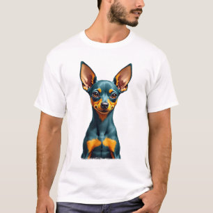 Vintage Miniature Pinscher Porträtt Färgrik Gravyr T Shirt
