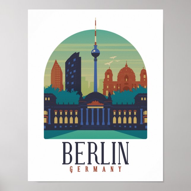 Vintage Minimal Berlin Tyskland Siluett Resa Poster (Framsidan)
