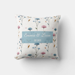 Vintage Minimal Blå och Rosa Blommig Personlig Kudde