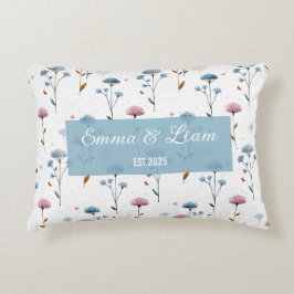 Vintage Minimal Blå och Rosa Blommig Personlig Prydnadskudde