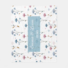 Vintage Minimal Blue and Pink Floral Personalized Fleecefilt