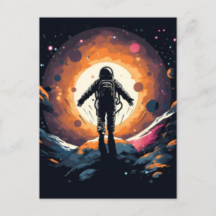 Vintage minimalist astronaut rymdäventyr meddelande vykort