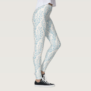 Vintage minimalist dammig blå kräm blom- leggings
