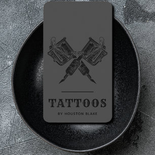Vintage Minimalist Grått Monokrome Tattoo Artist Visitkort