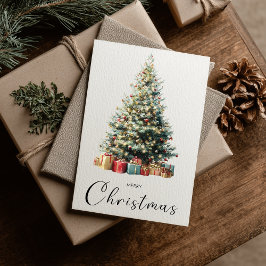 Vintage Minimalist Merry Christmas Tree Julkort