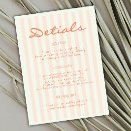 Vintage Minimalist Peach Stripes Wedding Details Tilläggskort