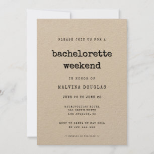 Vintage minimalist skrivmaskin Bachelorette helg Inbjudningar