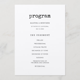 Vintage minimalist skrivmaskin bröllop program