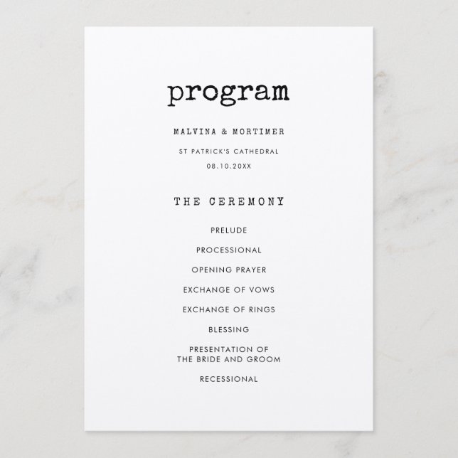 Vintage minimalist skrivmaskin bröllop program (Framsida)