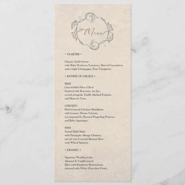 Vintage Minimalist Wedding Dinner Menu Program (Framsida)