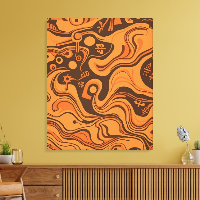 Vintage Minimalistiskt Psychedelic Mönster Canvastryck (Insitu (Vardagsrum))