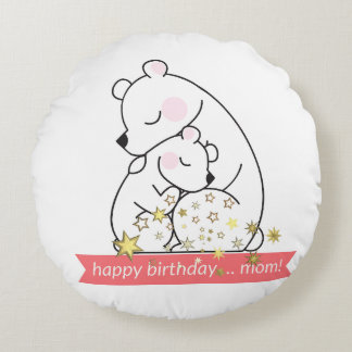 Vintage: Minimalistiskt Retro Mamma Bear och Baby  Rund Kudde