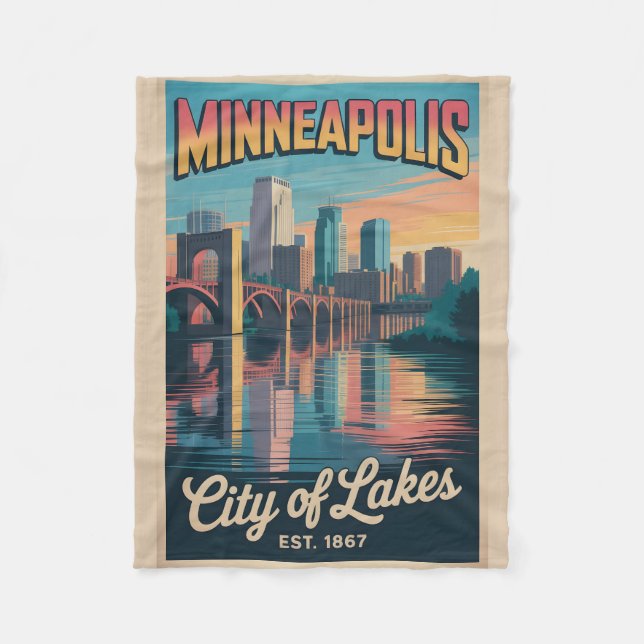 Vintage Minneapolis Minnesota Retro Resemålningaff Fleecefilt (Framsidan)